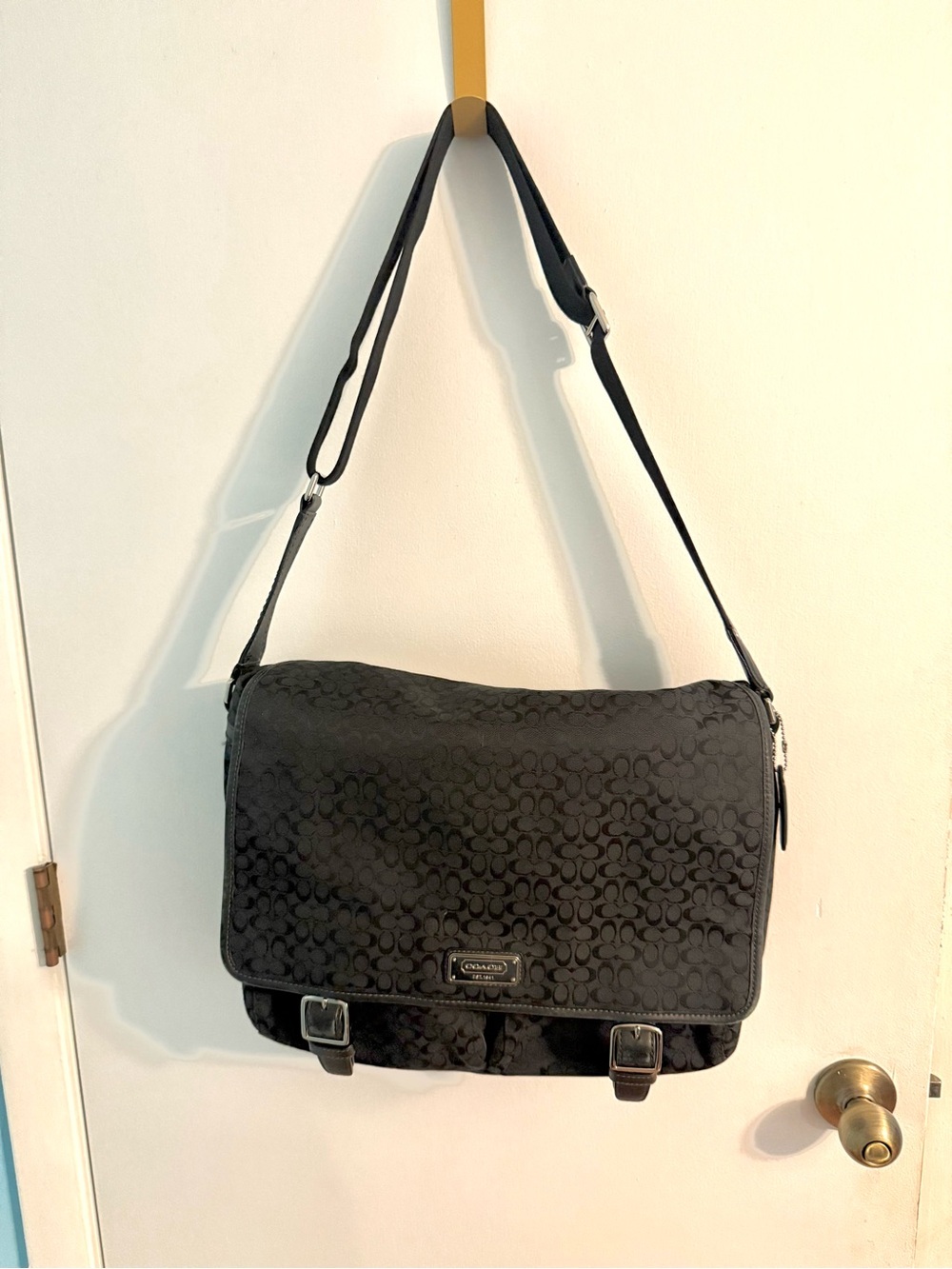 Coach Black Signature Jacquard Crossbody Messenger Bag